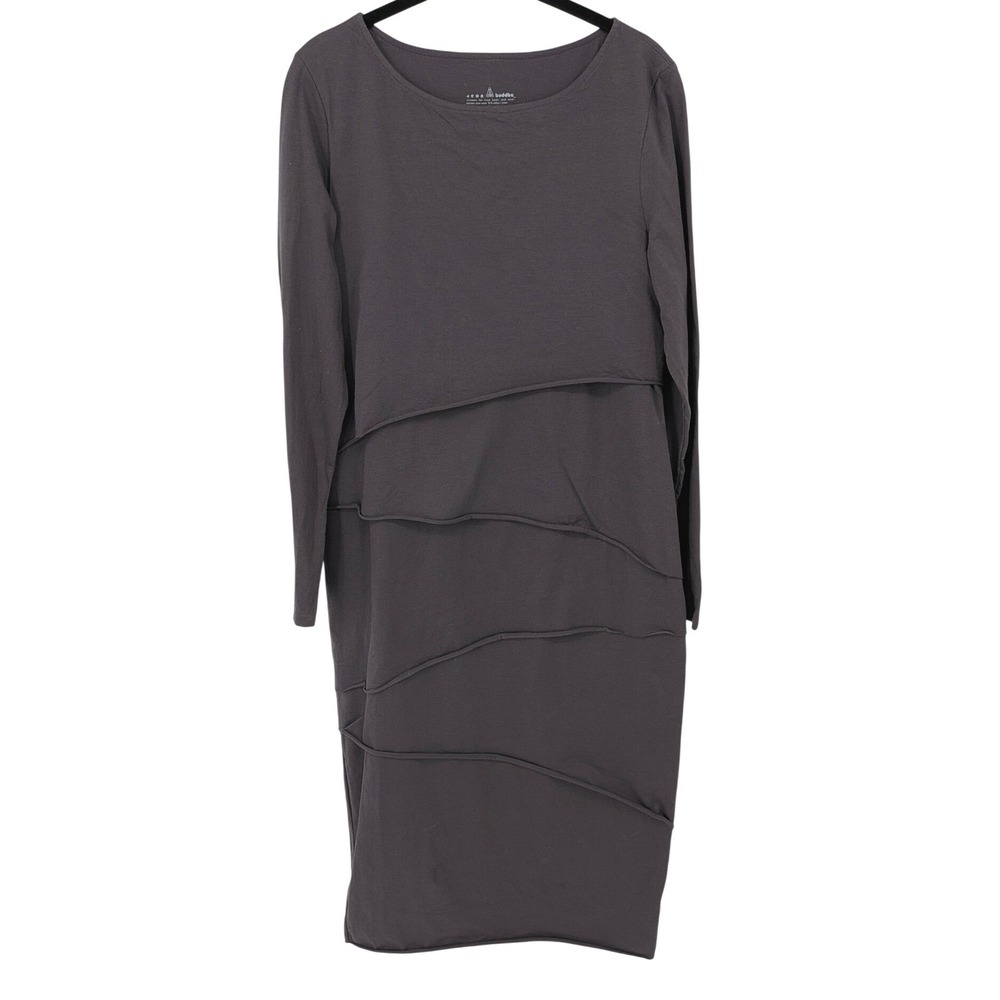 Neon Buddha Dress Women Medium Gray Long Sleeve Layered Tiered Midi Cotton Raw